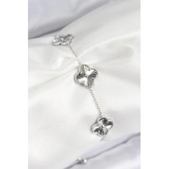 HEYF VIP Pirinç Yonca Model Gümüş Renk Kadın Bileklik