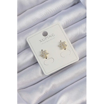 HEYF Xuping Gold Renk Zirkon Taşlı Yaprak Küpe