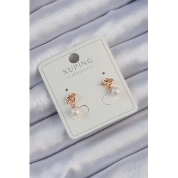 HEYF Xuping Rose Renk İnci Taşlı Düğüm Küpe