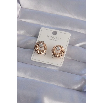 HEYF XUPİNG Rose Renk Oval Zirkon Taşlı Burgu Model Küpe