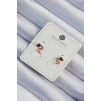 HEYF Xuping Rose Renk Siyah Zirkon Taşlı Kıvrımlı Küpe