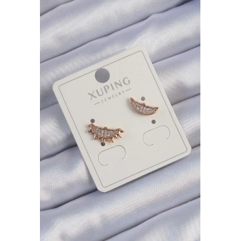 HEYF Xuping Rose Renk Zirkon Taşlı Ay ve Güneş Tasarımlı Küpe