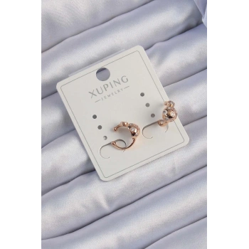 HEYF Xuping Rose Renk Zirkon Taşlı Bombeli Topçuk Earcuff Küpe