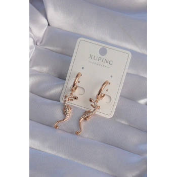 HEYF XUPİNG Rose Renk Zirkon Taşlı Kertenkele Model Halka Küpe