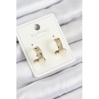 HEYF Xuping Zirkon Taşlı Desenli Halka Model Gold Renk Kadın Küpe