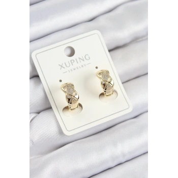 HEYF Xuping Zirkon Taşlı Geometrik Desenli Halka Model Gold Renk Kadın Küpe