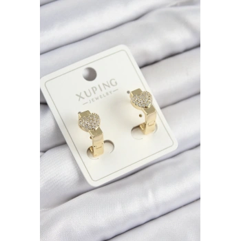 HEYF Xuping Zirkon Taşlı Kalp Model Gold Renk Kadın Küpe