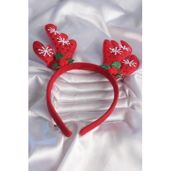 HEYF Yılbaşı Temalı Kar Tanesi İşleme Detay Geyik Boynuzu Figürlü Taç