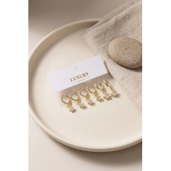 HEYF Yıldız Zirkon Taşlı Gold Renk Pirinç Set Küpe