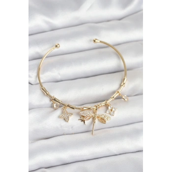 HEYF Yusufçuk Charmlı Gold Renk Pirinç Kadın Bileklik