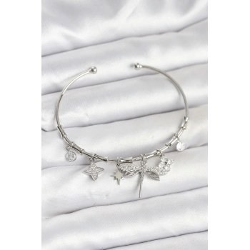 HEYF Yusufçuk Charmlı Gümüş Renk Pirinç Kadın Bileklik