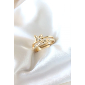 HEYF Zirkon Taşlı Altın Kaplama Kelebek Kadın Yüzük