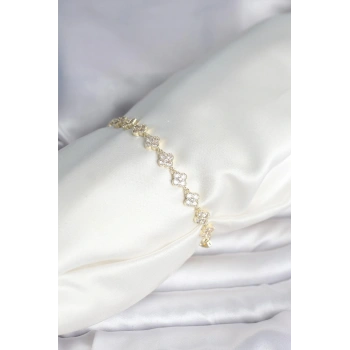 HEYF Zirkon Taşlı Pirinç Yonca Model Bileklik