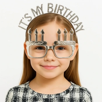 İt&#39;s My Birthday Yazılı Taç Ve Mum Şekilli Gözlük Seti Gümüş Renk