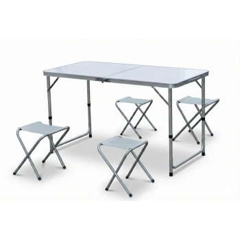 Katlanabilir Alüminyum Kamp Masa 4lü Tabure Seti
