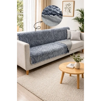 Kaymaz Tabanlı Kabartmalı Peluş Çok Amaçlı Örtü