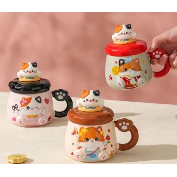 Kedi Desenli Figürlü Seramik Bardak