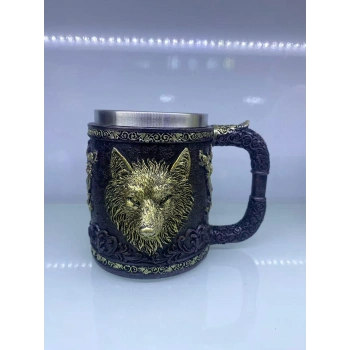 Kurt İşlemeli Çelik Kupa Kod 6901