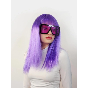 HEYF Lila Renk Uzun Düz Parti Peruğu