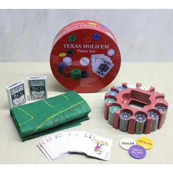 Metal Kutulu 240 Chip Ve 2 Adet İskambil  Kağit Setine Sahip Poker Oyunu Alk3539