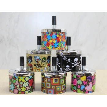 Metal Renkli Basmalı Küllük Yuvarlak