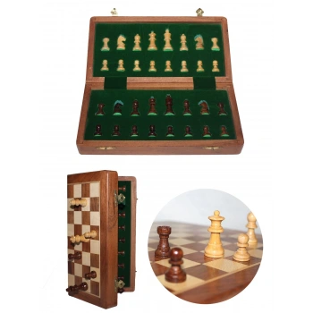 HEYF Mıknatıs Taşlı Ahşap Katlanabilir Kutulu Satranç Oyunu 30 Cm G614