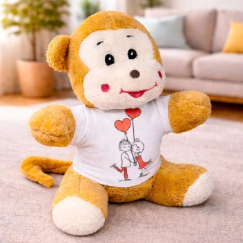 Mutlu Aşıklar Tasarım Tişörtlü Sevimli Peluş Maymun