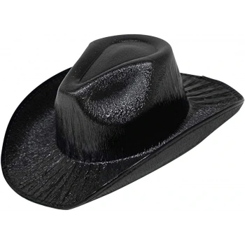 Neon Hologramlı Kovboy Model Parti Şapkası Siyah Yetişkin 39x36x14 Cm