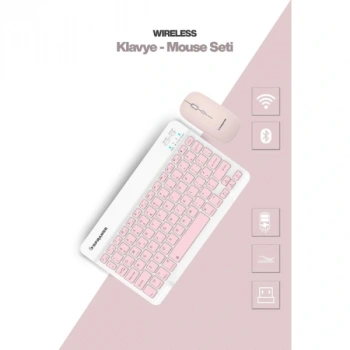 Pembe Kablosuz Klavye Ve Mouse Seti