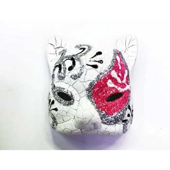 HEYF Pembe Renk İşlemeli Seramik Malzemeden İmal Venedik Kedi Model Magnet