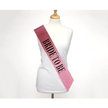 HEYF Pembe Üzeri Siyah Büyük Bride To Be Yazılı Simli Işıltılı Kuşak Kemer 10 Cm Genişlik