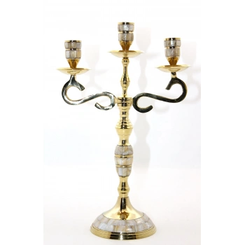 HEYF Pirinç Sedefli 3lü Şamdan 18912