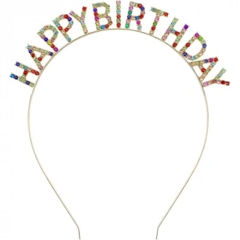 Renkli Kristal Taşlı Lüks Happy Birthday Taçı