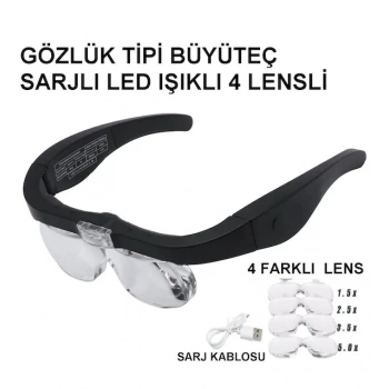 Şarjlı Gözlük Büyüteç 4 Farklı Lens -11537dc