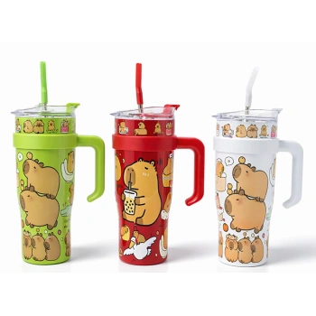 Sevimli Kapibara Pipetli Termos Suluk