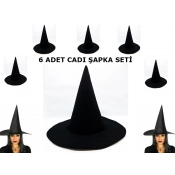 HEYF Siyah Cadı Şapkası Keçe Yetişkin Boy 6 Adet