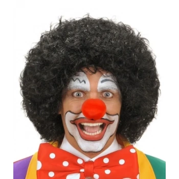 HEYF Siyah Renk Kıvırcık Afro Bonus Peruk Saç Ve Kırmızı Sünger Burun Seti