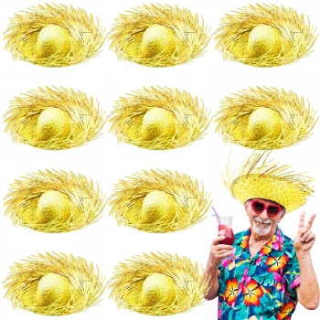 Tropikal Parti Sarı Hasır Hawaii Şapkası 13x36 Cm