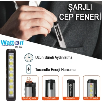 Type-c Girişli Miknatisli Şarjlı Cep Feneri Wt-333