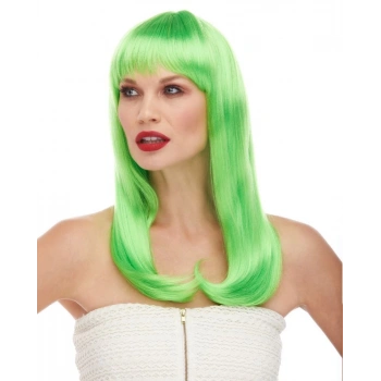 HEYF Yeşil Renk Uzun Düz Parti Peruğu