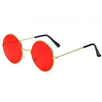HEYF Yuvarlak Cam John Lennon Tarzı Gold Çerçeveli Kırmızı Gözlük