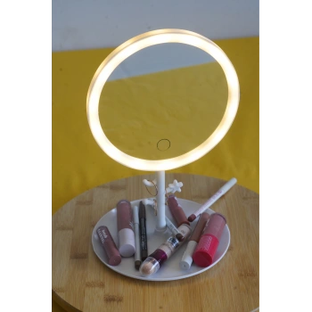 heyf Led Işıklı Yuvarlak Makyaj Aynası Şarj edilebilir 3 Farklı Renk