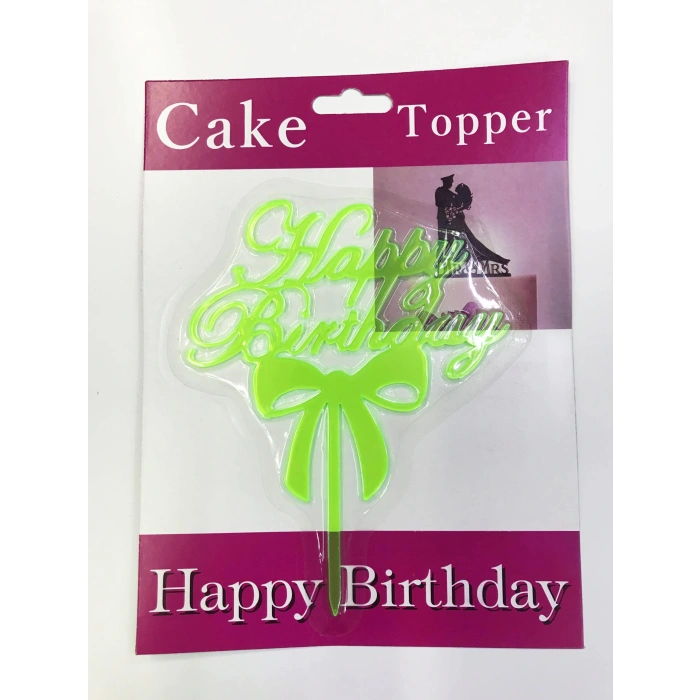 HEYF Happy Birthday Yazılı Fiyonklu Pasta Kek Çubuğu Yeşil Renk