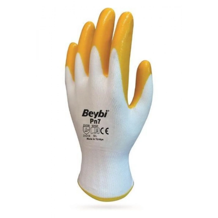 Beybi Pn7 Polyester Örme Nitril Kaplı Sarı İş Eldiveni 1 Koli (288 Adet)
