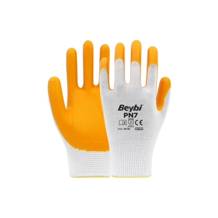 Beybi Pn7 Polyester Örme Nitril Kaplı Sarı İş Eldiveni 1 Koli (288 Adet)