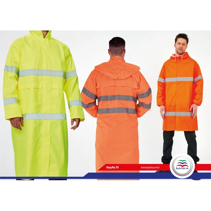 Reflektörlü fosforlu sarı pardesü yağmurluk