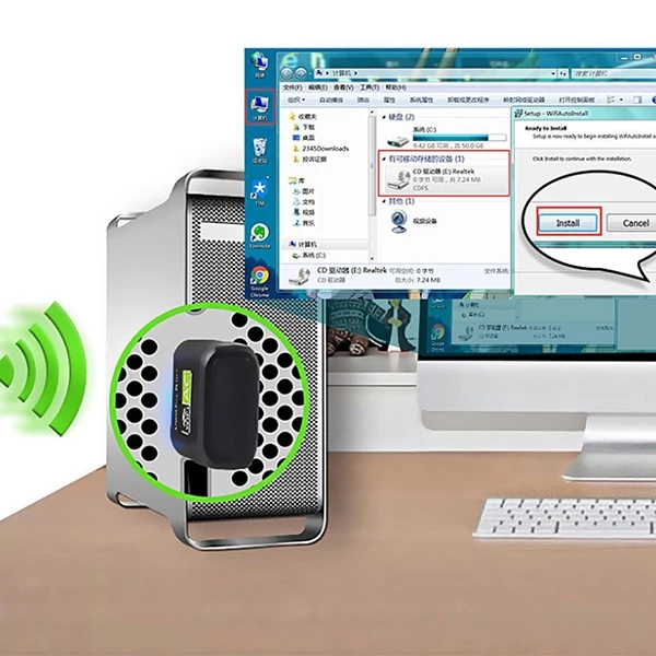 Buti̇k Ally &Ccedil;i̇ft Bant 600 Mbps 2.4 Ghz +5 Ghz Usb Kablosuz Wi̇fi̇ Adapt&ouml;r-(5775)