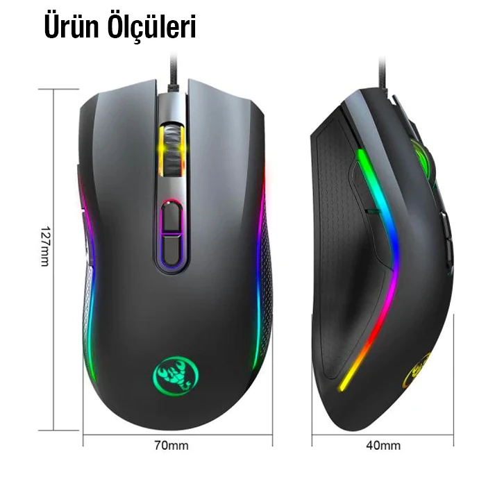 Buti̇k Hxsj A869 7200Dpı Ayarlanabi̇li̇r Rgb Işık Gami̇ng Oyuncu Mouse-(5775)