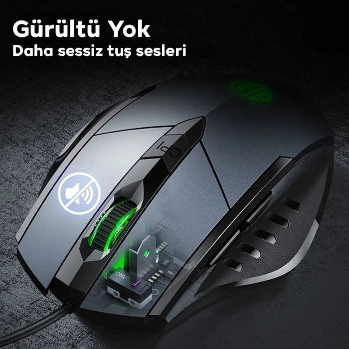 Buti̇k İnphi̇c W1 Sessi̇z Tıklama &Ouml;zelli̇kli̇ Ergonomi̇k Kablolu Oyun Mouse Fare 1200/7200Dpı-(5775)