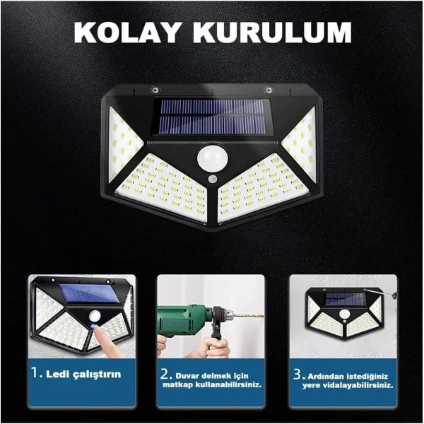 100 Led Dış Mekan Solar Aydınlatma Fotoselli Solar Lamba Hareket Sensörlü